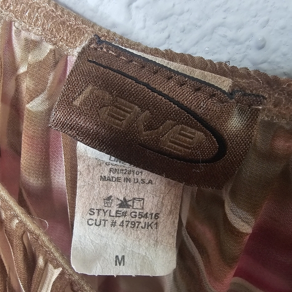 Vtg Rave Top Womens Medium Flowy‎ Asymmetrical Fairy Y2K Babydoll Shirt Pink Tan - Picture 4 of 11